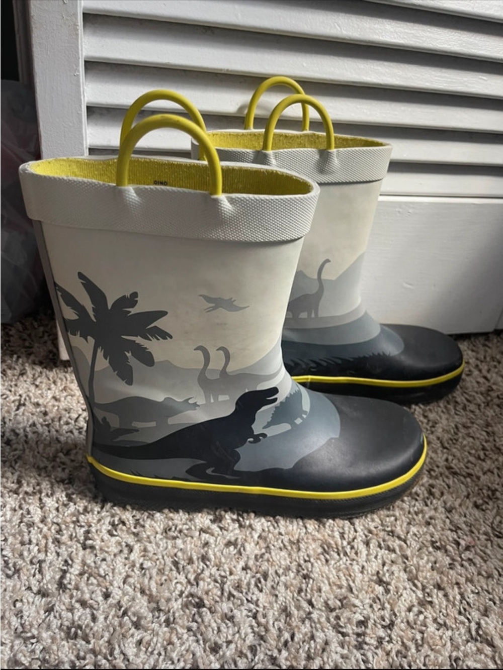 Kamik Kids Dinosaur Rain Boots in Black and Yellow